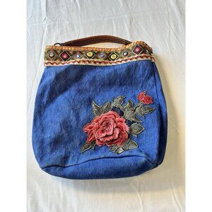 Siri Frey Hobo Bag Purse Tote Blue Embroidered Boho Rose Rhinestones Y2K